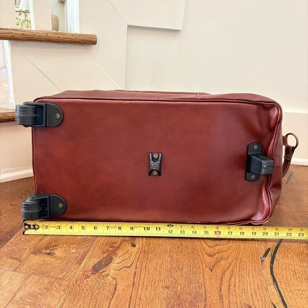 Italian Leather Rolling Duffel Bag Wheeled Weekender Carry On Luggage Brown